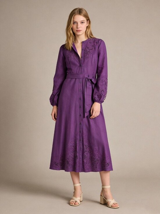Boden Dresses & Skirts - $398 NWOT Boden Mae Embroidered Linen Blend Long Sleeves Midi Dress Size 10